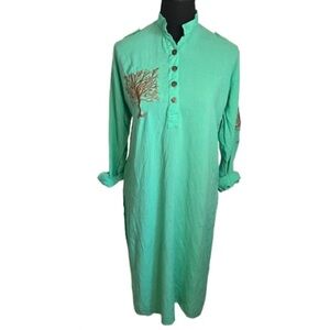 Hand Sewn Machine Embroidered Maxi Dress Tree Linen? Kurta? Colorful Swim Cover